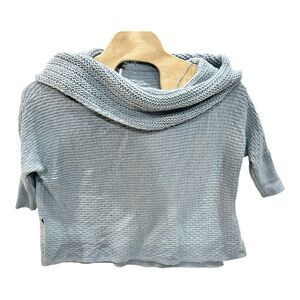 Free People Sweater S‎ Womens Powder Blue Cowl Neck Batwing Short Sleeve Boxy